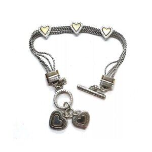 Brighton Heart TwoTone Multi-Strand Toggle Bracelet Silver Gold Accents 7 signed